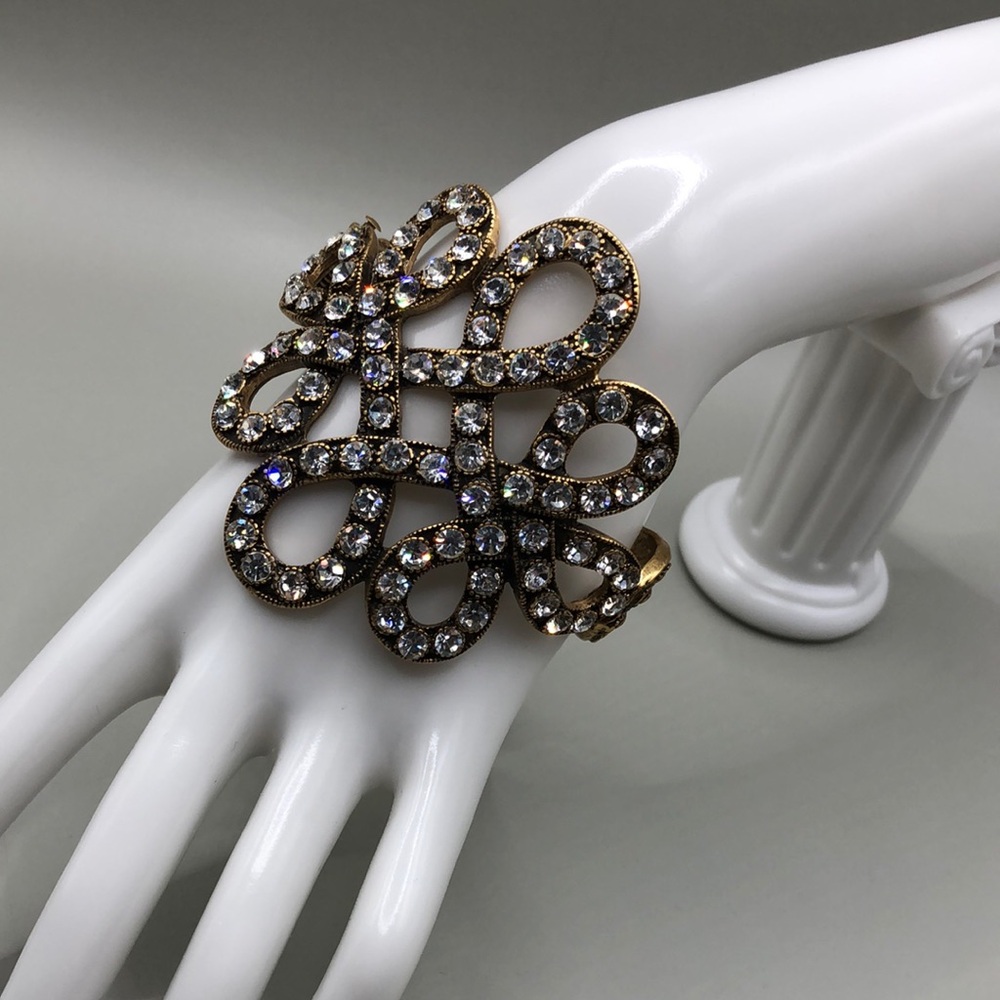 Gold-Tone Crystal Statement Bracelet - Gold with Clear Crystals